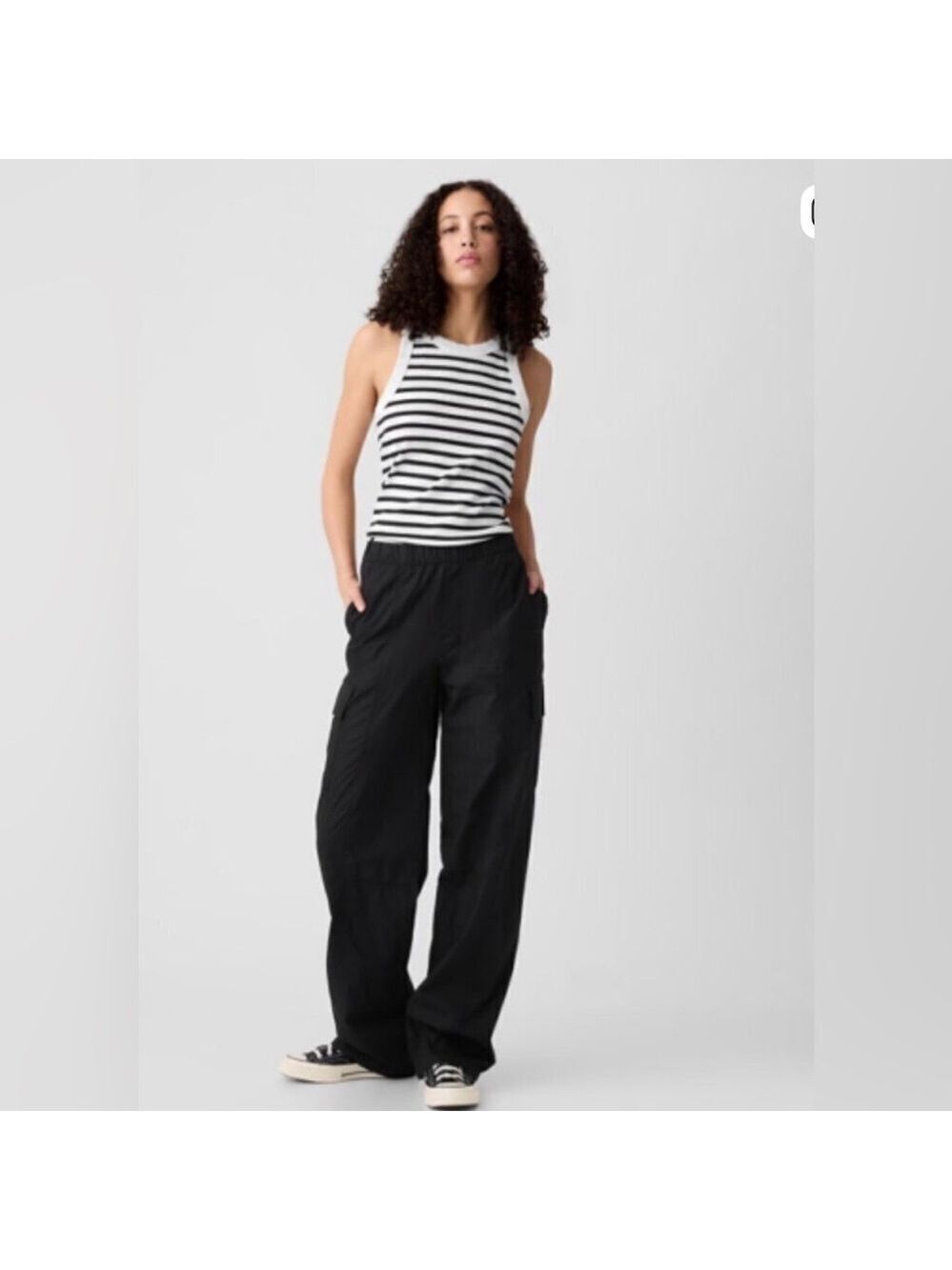 New Gap Black Parachute Cargo Baggy Poplin Pull-On Pants NWT XXL Grunge Skater